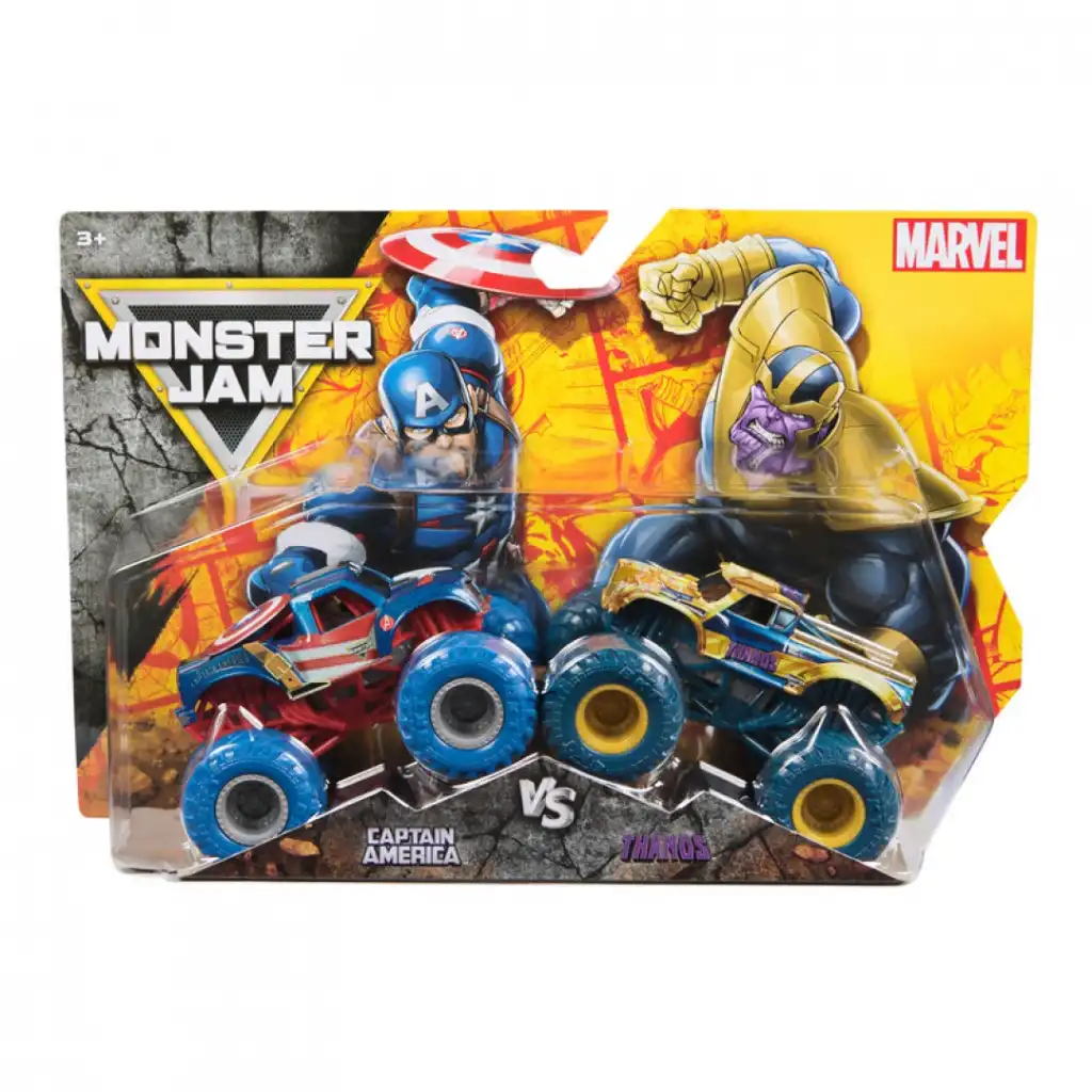 Dominez l'arène avec les légendaires trucks Captain America et Thanos