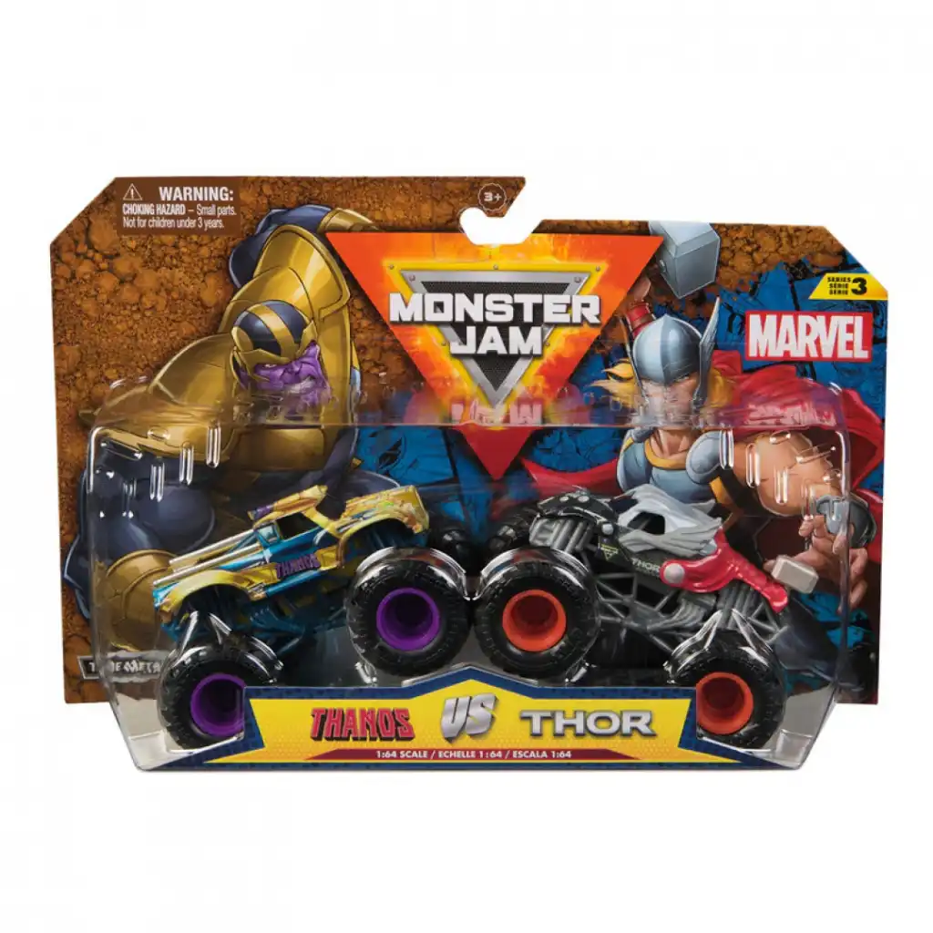 Détails précis et robustesse métallique des trucks Thanos et Thor.