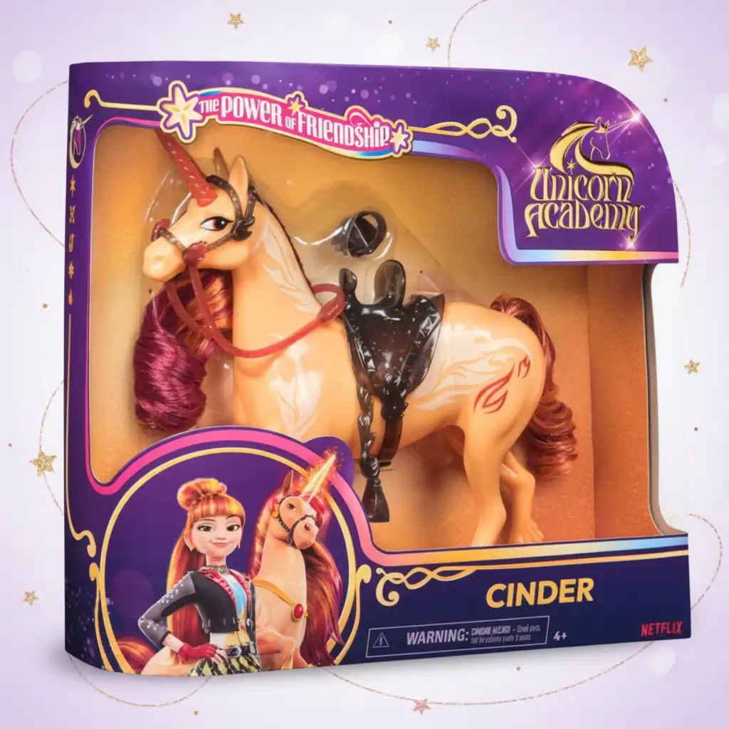 Détail du travail de la licorne Cinder avec des éléments métalliques Fire Magic.