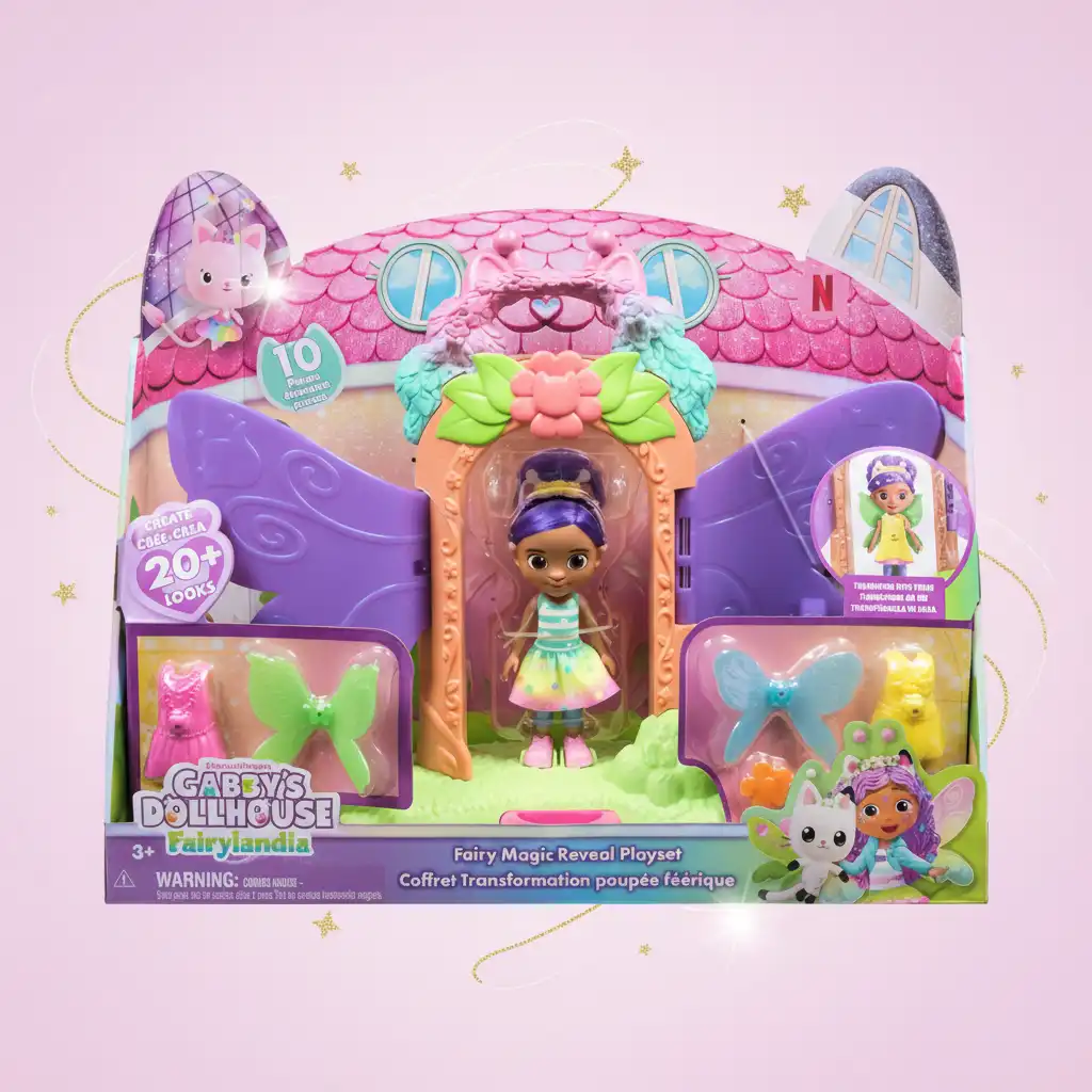 Poupée Gabby finement détaillée avec des accessoires magnétiques pour un jeu facile.