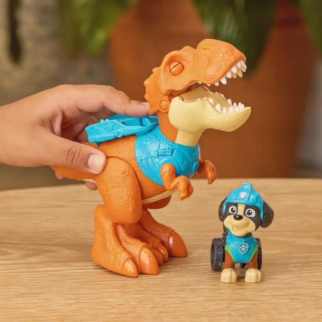 Rugissement réaliste de dinosaure activé par une simple pression sur la tête.